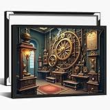Steampunk Mechanical Museum Poster – Vintage Industrial Artwork, Retro Futuristic Wall Art for Home, Office, or Steampunk Decor 20x30in Large Black aluminum frame