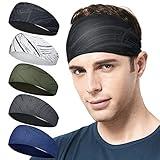 Acozycoo Mens Running Headband,5Pack,Mens Sweatband Sports Headband for Running,Cycling,Basketball,Yoga,Fitness Workout Stretchy Unisex Hairband
