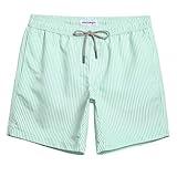 maamgic Mens Swim Trunks Quick Dry Swim Shorts with Mesh Lining Funny Swimwear Bathing Suits 7inch Green Stripes Large