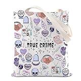 FOTAP True Crime Gift True Crime Planner Handbag True Crime Junkie Gift True Crime Podcasts Gift True Crime Lover Tote Bag (T Crime), White