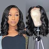 Douyin Bob Wig Human Hair 13x4 Frontal Lace Wig 14 Inch Body Wave 180% Density HD Lace Front Wigs Human Hair Pre Plucked Bob Wigs for Women (14 inch, Natural Black)