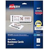 Avery Printable Business Cards with Sure Feed Technology, 2" x 3.5", White, 250 Blank Business Cards, Inkjet Printer Paper (08371)