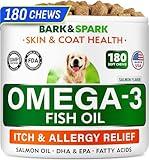 BARK&SPARK Omega 3 for Dogs - 180 Fish Oil Treats for Dog Shedding, Skin Allergy, Itch Relief, Hot Spots Treatment - Joint Health - Skin and Coat Supplement - EPA & DHA Fatty Acids - Salmon Oil