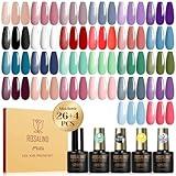 ROSALIND 30PCS Gel Nail Polish Set with Base Coat and Glossy Matte Glitter Top Coat Gel Polish, 26 Multicolored Gel Nail Set for Beginners Nail Art at Home
