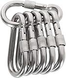 Acquwistach Locking Carabiner Clips 6 Pack 2.36" Stainless Steel Spring Snap Hook Locking Carabiner Heavy Duty - 304 Premium Stainless Steel Thumb Screw Carabiner Clip