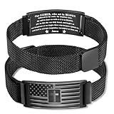 Fervia Flag Cross Bible Verse Bracelets for Men Boys Inspirational Christian Wristbands Religious Gifts Adjustable Stainless Steel Bracelet(Lord's Prayer)