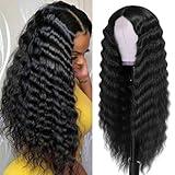 28 Inch Long Curly Synthetic Hair Wigs for Women Black Lace Front Wig Synthetic Curly Wigs Deep Wave Wig with 4" Simulated Scalp Natural Crimps Curls Hair Replacement Wigs for Daily Party Use 1B#