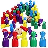 STOBOK 50 Pcs Multicolor Wooden Pawns Board Game Pieces With 2 Dice - Tabletop Markers Chess Pieces for Board Games