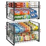 JKsmart 2-Tier Stackable Can Rack Organizer for Pantry, Adjustable Can Dispenser Holds Up to 62 Cans, Can Storage Holder for Various Ounces of Canned Food Soda Drinks, Black, 2 Pack (Petent Pending)