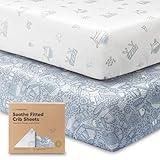 KeaBabies 2-Pack Organic Crib Sheets for Boys, Girls - 52x28 Fitted Crib Mattress Sheet Neutral, Breathable Jersey Cotton Cover for Baby Bed, Toddler Mattress, Soft & Cute Prints (Excavation)
