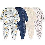 MAMIMAKA Baby Boys One-Piece Footies Romper 2-way Zip Cotton Bodysuit Long-Sleeve Jumsuit, 0-3 Months