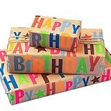 BIOBROWN Kraft Wrapping Paper Roll Colorful Text Happy Birthday Design Perfect for Birthday Holiday Wrap 17 inch X 33 feet