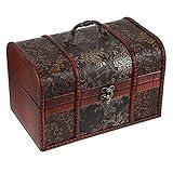 ELLDOO Vintage Treasure Chest, Pirate Keepsakes Box for Kids Gifts, Wooden Storage Box for Decorative Jewelry Pearl Trinkets, Large