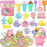 REZUCREY Beach Toys, Ice Cream Sand Toys for Toddlers, with Collapsible Bucket and Shovels for Kids with Bag, Travel Toys for Boys Baby Girls Age 3 4 5 6 7 8+