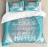 Ambesonne Wording Duvet Cover Sets, Blue Abstract Background with Wise Words About Self Improvement, Bedding Set with 2 Duvet Covers & 4 Pillowcases, 2 Pack King Size, Pale Blue Grey White