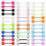 Lcolyoli 36Pcs 14G Glow in Dark Flexible Bioflex Acrylic Straight Tongue Barbell Nipple Ring Nipplerings Retainer Piercing Jewelry for Women Men 14mm Bar