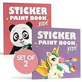 Fun Paint with Sticker Books for Kids Set of 2 - Entertaining Sticker Activity with Vibrant Themes Keeps Kids Ages 4-8 Busy - Perfect Puzzle to Learn Shapes and Numbers at Home or Travelling