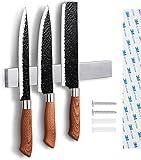 Enkrio 10 Inch Magnetic Knife Strip No Drilling - Upgraded Stainless Steel Magnetic Knife Holder for Wall with 3M Type, Magnet Knife Bar Rack for Kitchen Utensil & Tool organizer, Art Supply Accessory