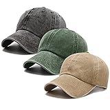 3 Pack Washed Plain Vintage Baseball Cap Cotton Adjustable Twill Bulk Low Profile Classic Dad Hat for Men/Women(Dark Green+Black+Khaki)