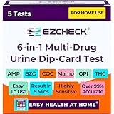 [5 Pack] EZCHECK® 6-Panel Drug Test - at-Home Rapid Urine Screening Kit for 6 Most Used Drugs: (THC-Marijuana, BZO-Benzos, MET-Meth, OPI/MOP-Opiates, AMP-Amphetamine, COC) - FSA/HSA Eligible