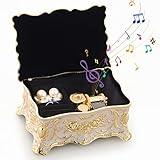 ROSIKING White Rectangle Emboss Alloy Metal Music Box Wind Up Antique Jewelry Musical Boxes Christmas Birthday Valentine's Day Gifts Plays Fur Elise