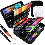 sunacme Art Supplier Dual Brush Markers Pens, 110 Artist Coloring Marker Set, Fineliner & Brush Tip Pen with Premium Case for Adults Coloring Books & Kids Journal, Drawing, Doodlin