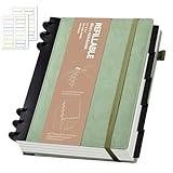 Yoment Leather Journal Notebooks for Work Refillable 224 Page 100 GSM Thick 5 Subject Notebook with Removable Dividers Tabs Hardcover Notebook for School Note Taking Teachers Women Men 6.1 x 8.3,Green