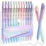 Drawdart Gel Pens, 12 Pcs Smooth Writing Pens No Bleed & Smear, Black Ink Cute Pens Fine Point (0.5mm), Retractable Aesthetic Journaling Pens School Office Supplies for Women & Men,Cute- Black Ink