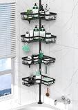 DAOYA Corner Shower Caddy Tension Pole - 4 Tier Stainless Steel Rustproof Shower Corner Caddy for Bathtub Bathroom Shower Organizer Shelves Adjustable Pole 25-114.2 Inch Black