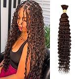 1 Bundle 50g 18 Inch Chocolate Brown Braiding Hair Deep Water Wave Bulk Human Hair for Braiding Brazilian Virgin Curly Human Hair Extensions for Boho Braids Wet and Wavy Color 4 Human Braiding Hair