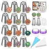 Kootek 48Pcs Russian Piping Tips Set, Piping Bags and Tips Set with 12 Russian Tips, 2 Icing Tips, 30+1 Pastry Bags, 3 Couplers for Cake Decorating, Cupcake, Cookie, Baking