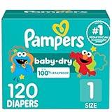 Pampers Diapers - Baby Dry - Size 1, 120 Count, Absorbent Disposable Infant Diaper (Packaging May Vary)