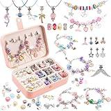 UFU Charm Bracelet Making Kit -120Pcs DIY Jewelry Making Kit, Mermaid Gifts for Girls Toys Crafts for Teen Girls Ages 5 6 7 8-12, with Portable Bracelet Organizer Box