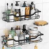 OMAIRA Shower Caddy 3-Pack, Adhesive Shower Organizer with Soap Holder, Rustproof No Drilling Shelves for Inside Bathroom Organizer and Storage, Black(Large)