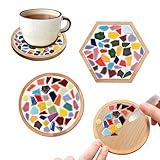 Nuyoach Mosaic Tiles Crafts Kits for Kids Adults,2 Sets DIY Glass Mosaic Craft with Wooden Coaster Making Materials Package for Women Seniors,Ceramic Mosaic Art Bulk Gifts for Home Decor Summer Party