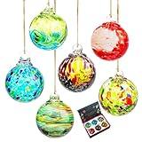 6pcs Hand-Blown Glass Christmas Ornaments Balls Hanging Friendship Balls Glass Witches Ball Gazing Ball for Home Window Outdoor Garden Patio Décor Gifts for mom