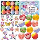 Bath Bombs for Kids with Surprise Inside, 12pcs Kids Bath Bombs with Mermaid Toys Gift Set for Girls, Shea & Coco Butter Dry Skin Moisturize, Handmade Fizzies Bubble Spa Bath Ball for Birthday Easter