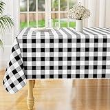 misaya Rectangle Waterproof Vinyl Table Cloth, Buffalo Flannel Backed Tablecloth, Wipeable Plastic Table Cover for Dinner, Kitchen, Outdoor (60" x 84", Black and White)