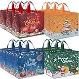 AhfuLife 12PCS Extra Large Christmas Gift Bags, 15.7'' x 14.2''x 5.9'', Christmas Tote Bags with Handles, Reusable Non-woven Shopping Bag for Xmas's Party Supplies New Year Decorations
