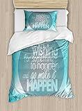 Ambesonne Wording Duvet Cover Set, Blue Abstract Background with Wise Words About Self Improvement, Decorative 2 Piece Bedding Set with 1 Pillow Sham, Twin Size, Pale Blue Grey White