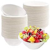 Tiaiidi 100 Pack 8 oz Disposable Paper Bowls,Compostable Bagasse Bowls,Small Biodegradable Heavy-Duty Bowls for Hot and Cold Food