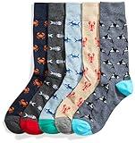 Amazon Essentials Mens Comfortable Patterned Dress Socks, 5 Pairs, Crab/Dolphin/Sea Life, 8-12