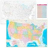 NOWMAP AquaShield Double-Sided United States, USA Map Waterproof Poster 24x36 - Folded with (Pin Stickers)