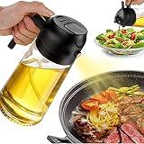 SWEET VIEW Olive Oil Sprayer for Cooking, 470ml 2 In 1 Glass Oil Dispenser/Pour Bottle, Kitchen Accessories, Kitchen Gadgets for Air Fryer, Salad, BBQ (Black)