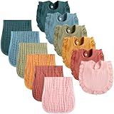 Newcotte 12 Pcs Baby Muslin Bibs and Burp Cloths Set Cotton Absorbent Baby Bibs Burping Cloths for Toddler Unisex Girls Boys Soft Adjustable Drooling for Newborn Teething