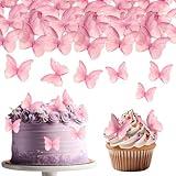 TIESOME 48 Pcs Edible Butterflies for Cake Decorating, Vivid Butterfly Cake Topper Butterfly Cupcake Decorating (Pink)