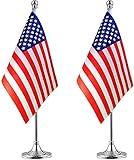 ZXvZYT 2 Pack US flag USA Table Flag Small Mini United States Desk Flag With Stand Base,for 4th of July Party Veteran's Day Decorations,Home office Decorations
