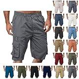 eguiwyn Cargo Shorts for Men Casual Summer Hiking Pants Elastic Waist Big and Tall Knee Length Multi-Pockets Bermuda Short Grey Khaki Shorts Men X-Large