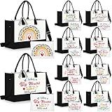 Hillban 16 Pcs Back to School Gifts for Teacher Appreciation Gifts Bulk Thank You Teacher Tote Bags Set of 8 Rainbow Embroidery Inspirational Tote Bag for Women