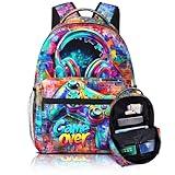 Nebrpio Kids School Backpack Gaming Backpack For Boys Graffiti Game Bookbag For Kids Children Elementary Middle School Back Pack Ages 6-18 Video Game Travel Daypack